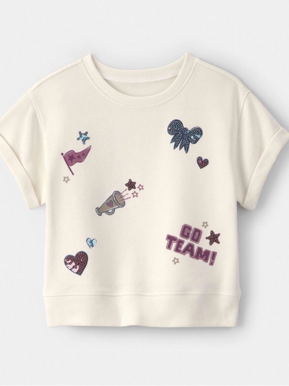 New Carter’s Girls' Cream 'Go Team!' Graphic Short Sleeve Sweatshirt Multi Size